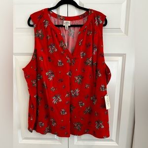 NWT St John’s Bay red floral tank style top size 3X